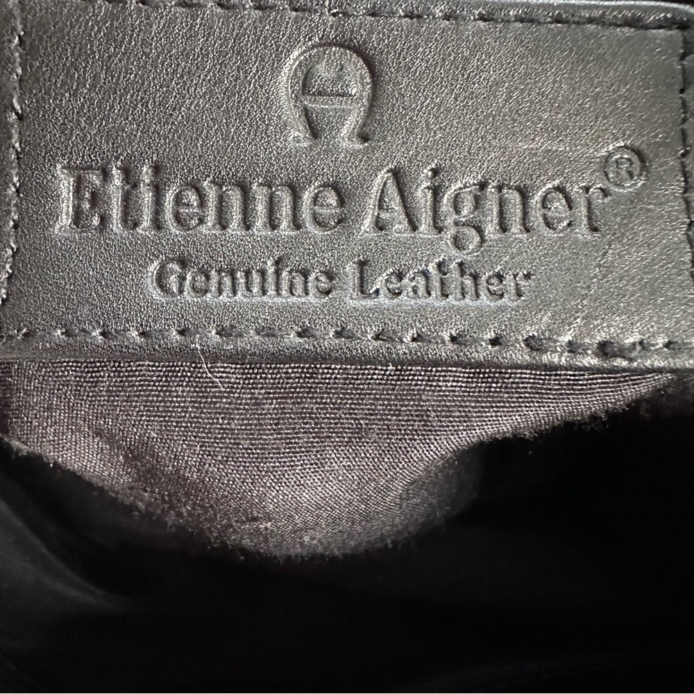 Etienne Aigner Black Leather Tote Bag | Croc Embossed Trim | Shoulder Bag - Picture 11 of 15
